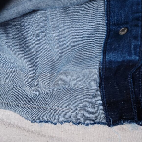 American Eagle Denim Jean Bib Skirt Dress Large Pockets Skirtall Overall Raw Hem - Picture 14 of 15